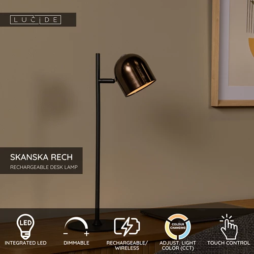 Lucide SKANSKA RECH - Rechargeable Desk lamp Indoor/Outdoor - Battery pack - LED Dim. - CCT - 1x3W 3000K/6000K - IP44 - Coffee - USP